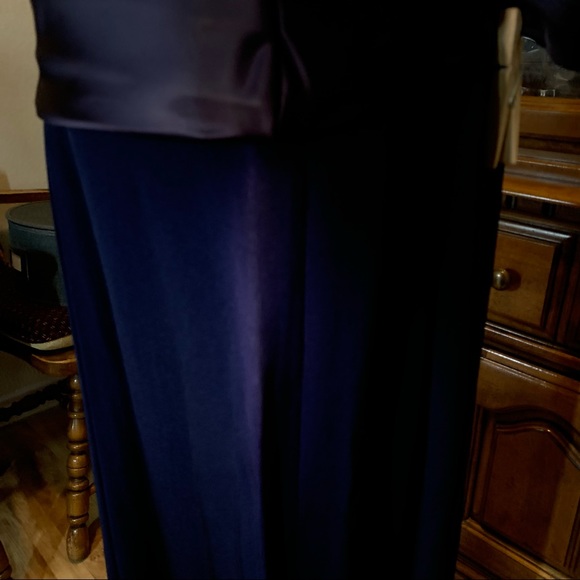 1950s Blue Crape Dress with Satin/rhinestone, Sz M - Picture 12 of 13